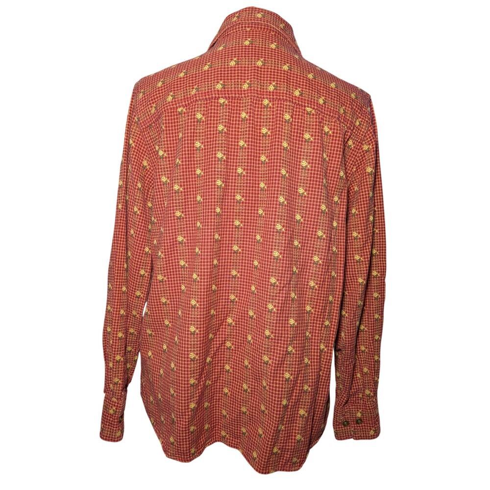 Krazy Kat Vintage Cottagecore Calico Floral Button Down Shirt Red Tan Size M - Picture 2 of 15